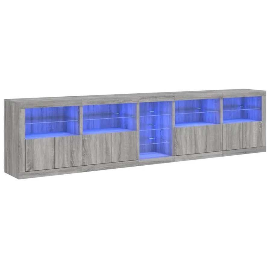 vidaXL Sideboard modern mit LED-Leuchten in Grau Sonoma, B/T/H: 283 x 37 x 67 cm - Bild 2