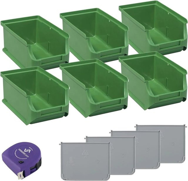 vasalat Set Stapelboxen Größe 2 Grün mit Trennsteg, 6 Stück, B/T/H: 16,0 x 10,2 x 7,5 cm - Bild 1