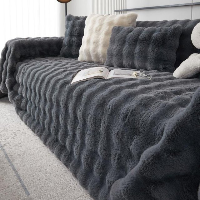 Verdickte Kaninchen Plüsch Sofadecke in Creme, weiche Fleece-Sofabezug für Herbst und Winter, Breite: 90 cm, Tiefe: 90 cm - Bild 1