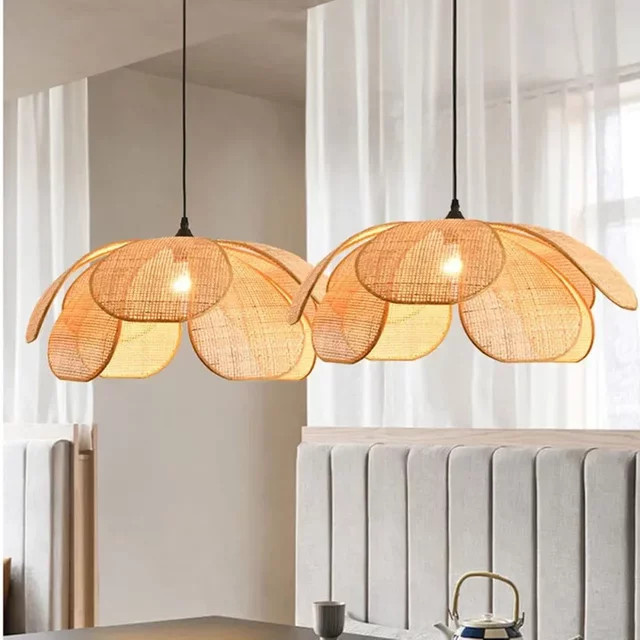 CHUBAN Pendelleuchte im japanischen Stil aus Rattan mit LED-Beleuchtung in Beige und Schwarz - Bild 1