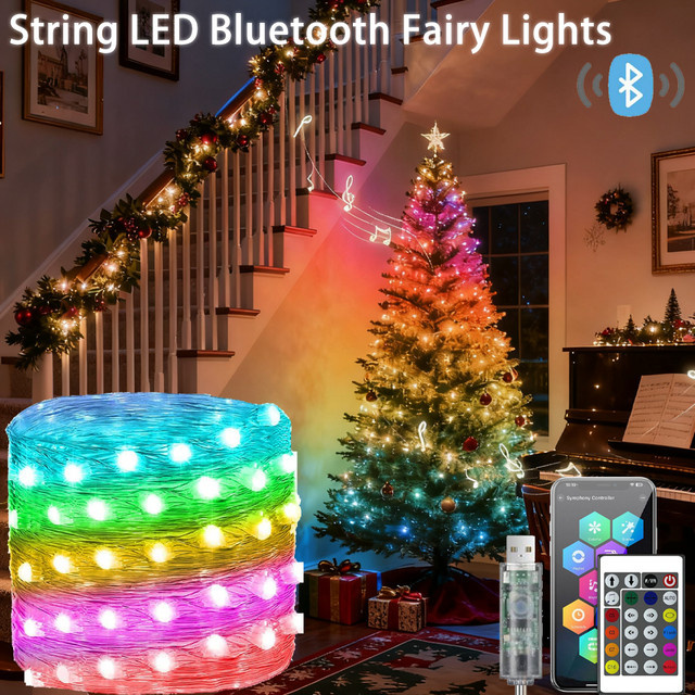 RGBIC LED Bluetooth Lichterkette mit USB-Anschluss für Weihnachtsbaum, Party und Hochzeit in Multicolor - Bild 1