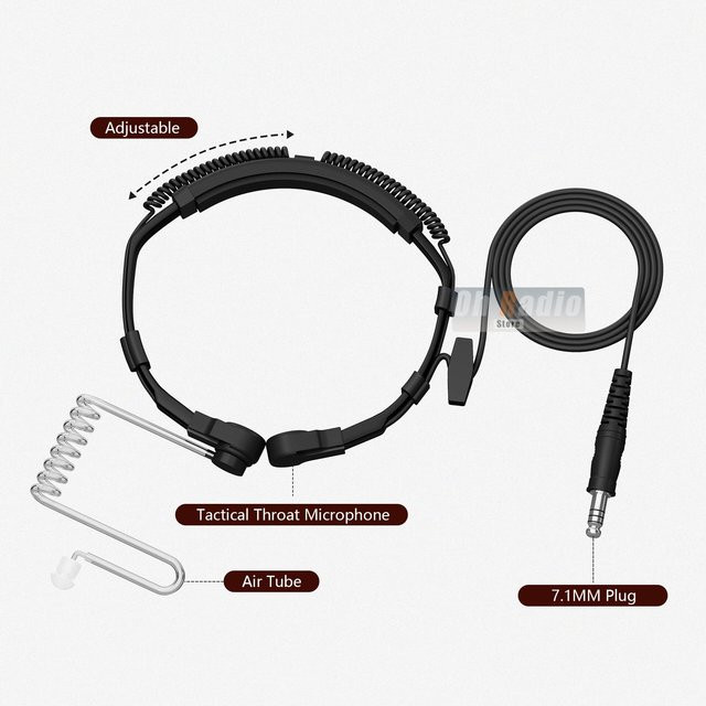 RONGYIN Throat Mikrofon Air Tube Headset Taktischer Heavy Duty Kopfhörer mit 7,1 mm Nato-Stecker in Schwarz passend für U94 PTT Headset-Kabel - Bild 1