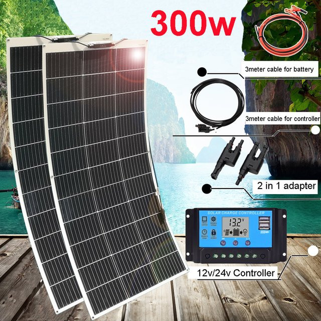 xinpuguang Flexibles Solarpanel Kit Photovoltaik-System 300W 150W als 12V Batterieladegerät für Haus, Camper, Boot und RV in Schwarz - Bild 1