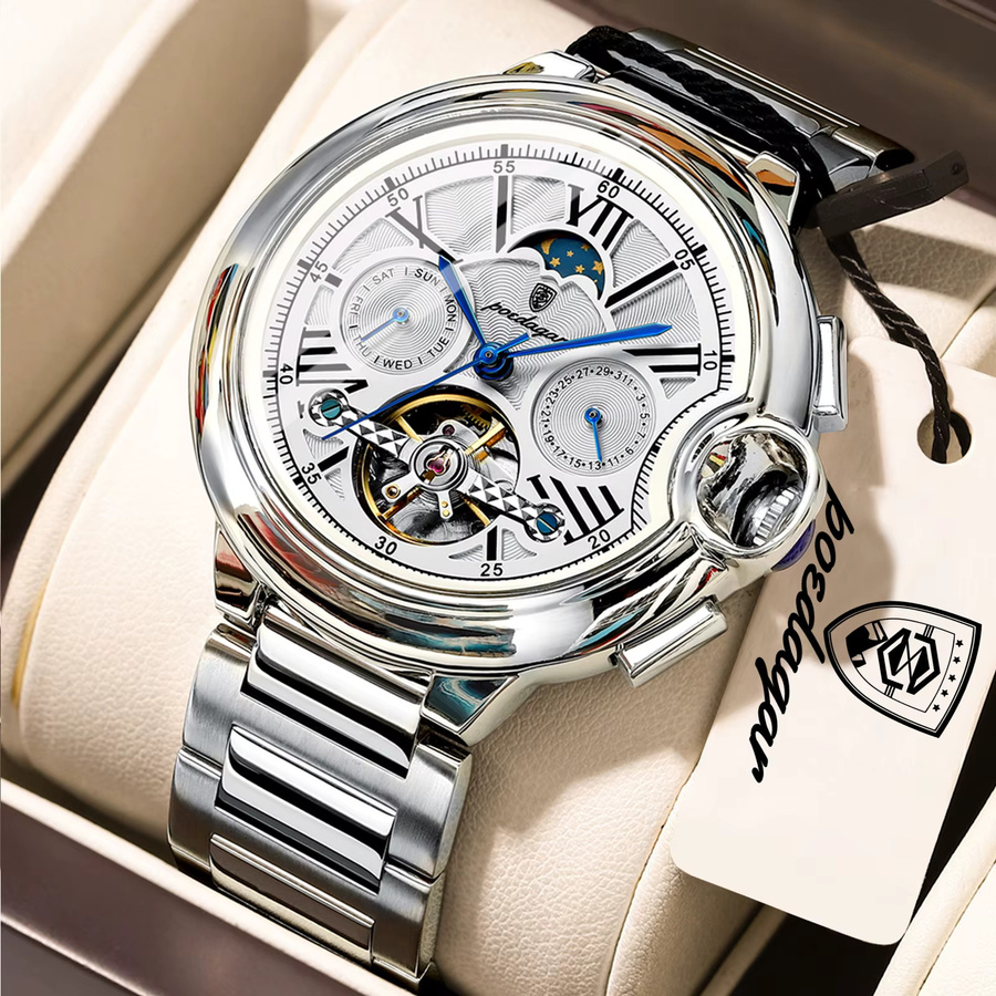 POEDAGAR Armbanduhr Automatik, Edelstahl, Datum, Wochentag, Herren - Bild 2