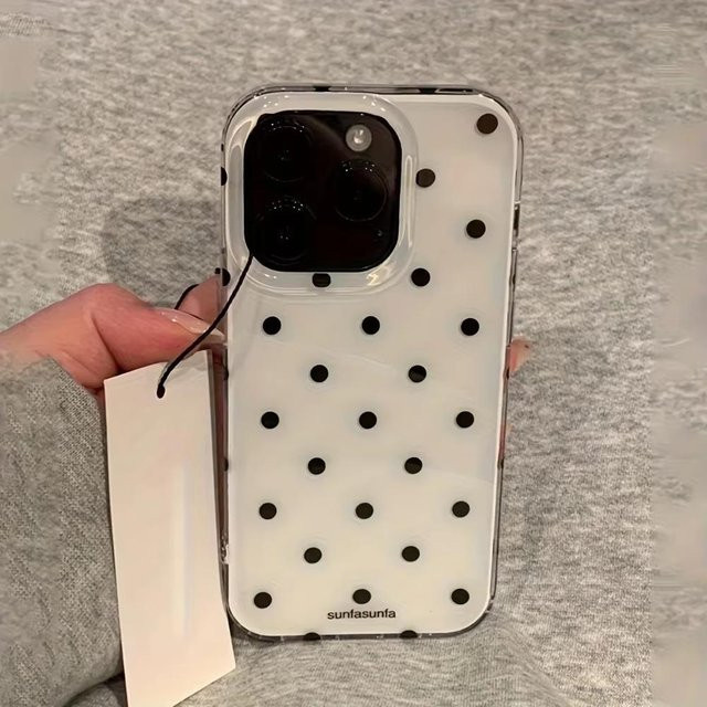 Stoßfeste Handyhülle von Rui Di mit minimalistischem Schwarz-Weiß-Punktemuster für iPhone 11 bis iPhone 17 Pro Max, Farbe: Weiß/Schwarz - Bild 1