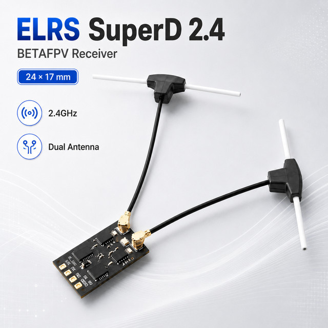 BETAFPV SuperD ELRS 2,4GHz Empfänger mit Dual-RF-Ketten, Dual-T-Antenne, TCXO und 100mW Telemetrie in Schwarz für FPV-Drohnen und Starrflügler - Bild 1