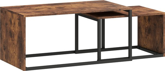 HOMCOM 2er-Set Couchtisch Satztisch mit MDF-Platte und Metallfuß in Schwarz und Braun - Bild 1