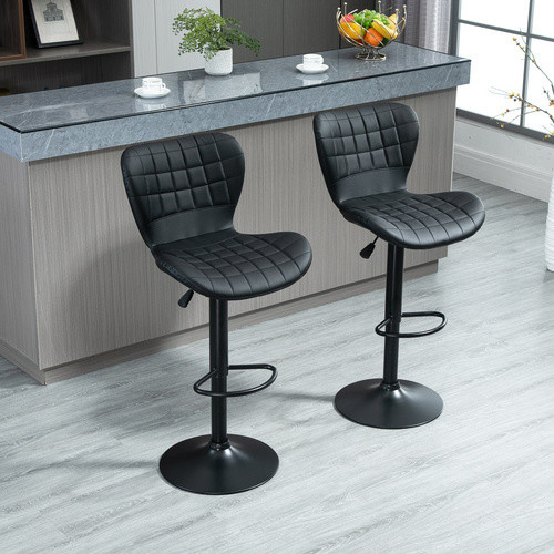 2er-Set HOMCOM Barstühle aus Kunstleder in Schwarz, H x B x T: 109 x 47 x 56 cm - Bild 3