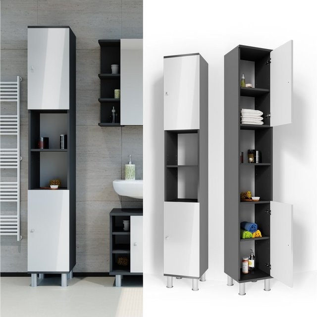 Vicco Badschrank Fynn Hochschrank in Anthrazit mit offenen Regalfächern, Höhe: 190 cm, Breite: 30 cm, Tiefe: 30 cm - Bild 1