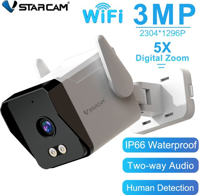 Vstarcam IP Kamera Outdoor mit 3MP Auflösung, Wasserdicht, Farbe Nachtsicht, Humanoiden Erkennung und 5X Zoom, Weiß - Bild 1