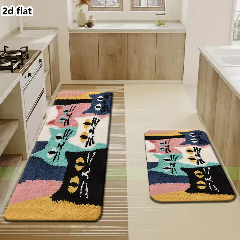 VIKAMA Kätzchen-Teppich mit Katzenmotiv, bunter weicher Teppich für Wohnzimmer, Küche oder Schlafzimmer, mehrfarbig - Bild 5