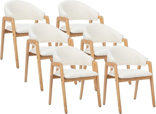 Vente-unique Soluna Stuhl in Weiß mit Bouclé-Stoff und Gummibaumholz im skandinavischen Design, Höhe: 56 cm - Bild 1