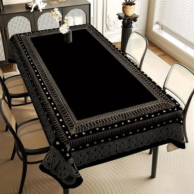 JMG Household Supplies Tischdecke aus Polyester mit floraler Jacquard-Webung und Stickereien, Schwarz, B: 140 cm, L: 240 cm - Bild 1
