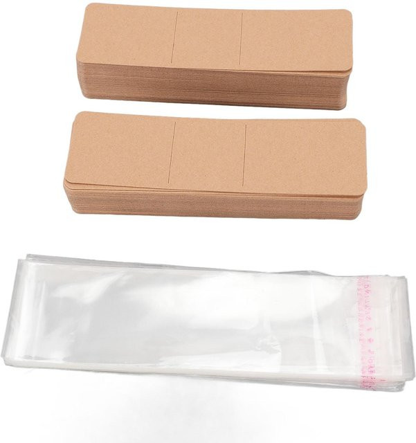 200 Stück Lesezeichenhüllen-Set von shoemst mit transparenten Selbstklebebeuteln und beige Kraftpapier-Displaykarten für deine Handarbeit - Bild 1