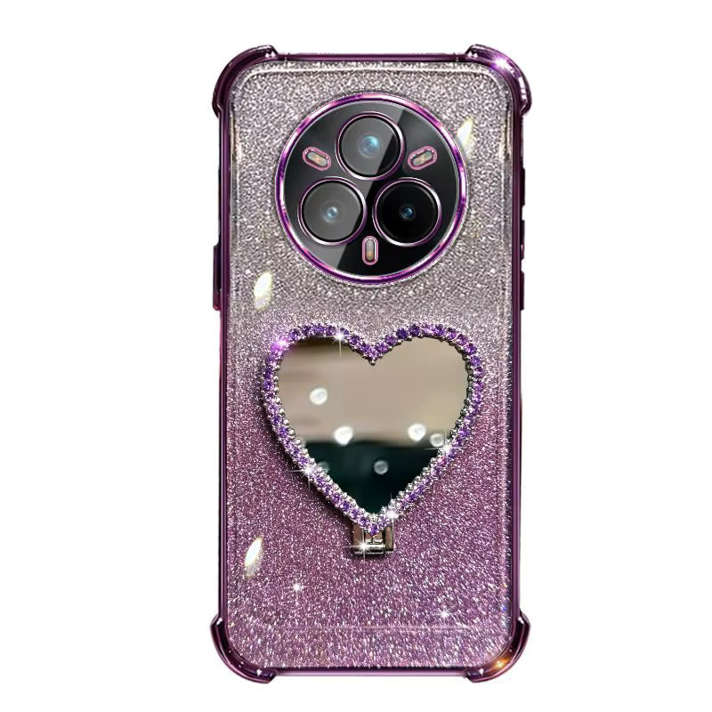 Glitzer Handyhülle mit Spiegelhalterung und Kristall-Armband für Realme 14 15 16 15T 16T Pro Plus 5G in Schwarz oder Lila - Bild 4