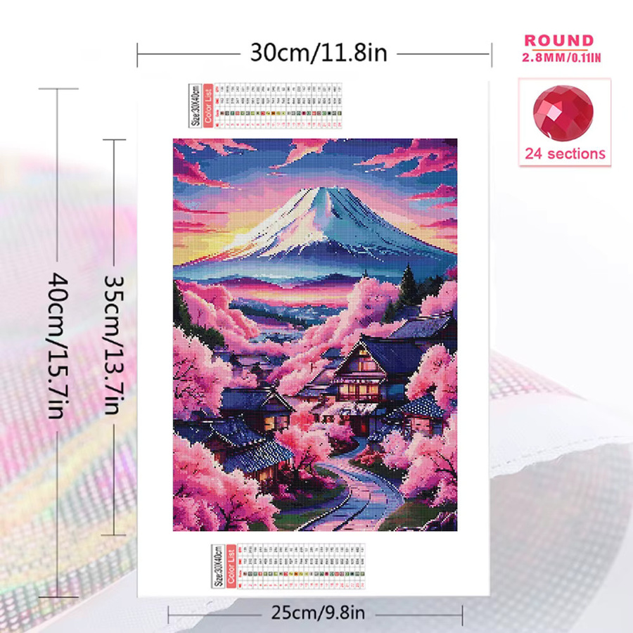 Momoart Diamant-Stickerei Kirschblüten und Berg Fuji als Mosaik-Set für Anfänger, Multicolor, B/H: 30 x 20 cm - Bild 2