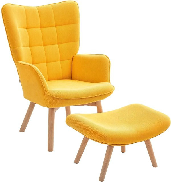 HOMCOM Ohrensessel mit Hocker in Orange mit Kord-Bezug, B/T/H: 80 x 72 x 101 cm - Bild 1