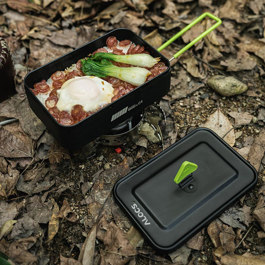 TOMTOP JMS Camping Kochgeschirr Mess Kit aus Aluminiumlegierung mit Spirituskocher und Besteck in Schwarz - Bild 4
