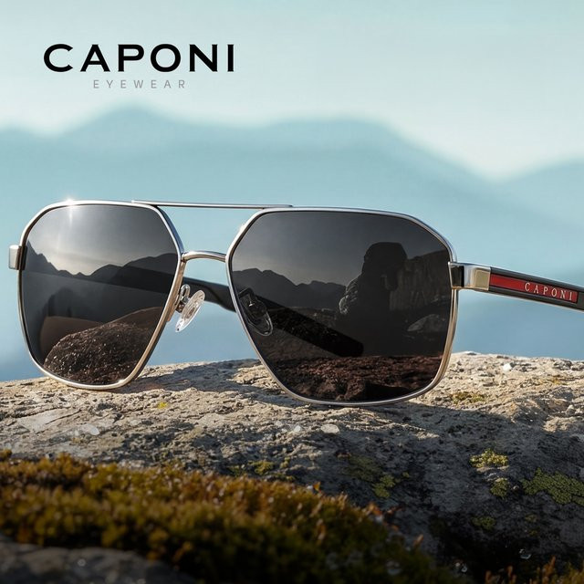 CAPONI BS23818 Sonnenbrille, Herren, Vollrand, Metall, schwarz, polarisiert, photochrom - Bild 1