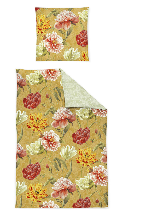Irisette Magic Mako-Satin Bettwäsche Blumen Wende gold jade B/H: 155 x 220 cm - Bild 1