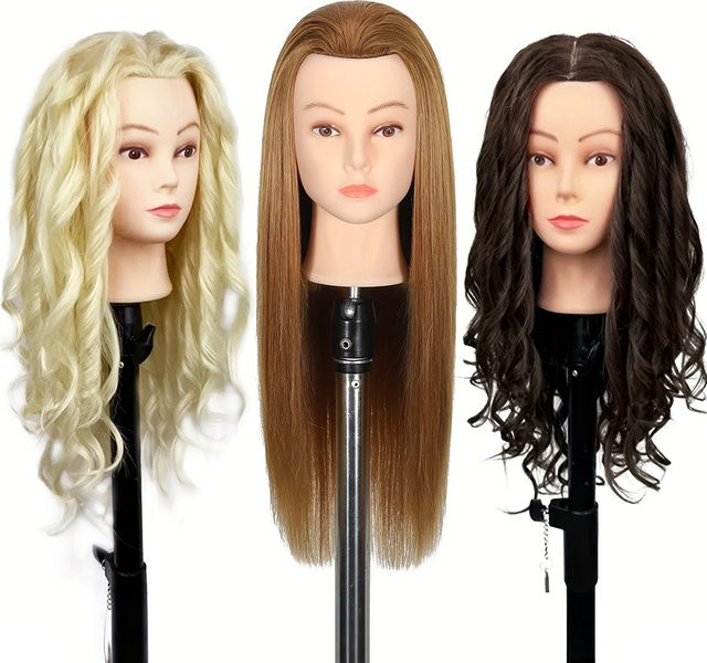 Schaufensterpuppenkopf aus 80 % Echthaar mit Ständer und Haarwerkzeugen, Unisex - Bild 1