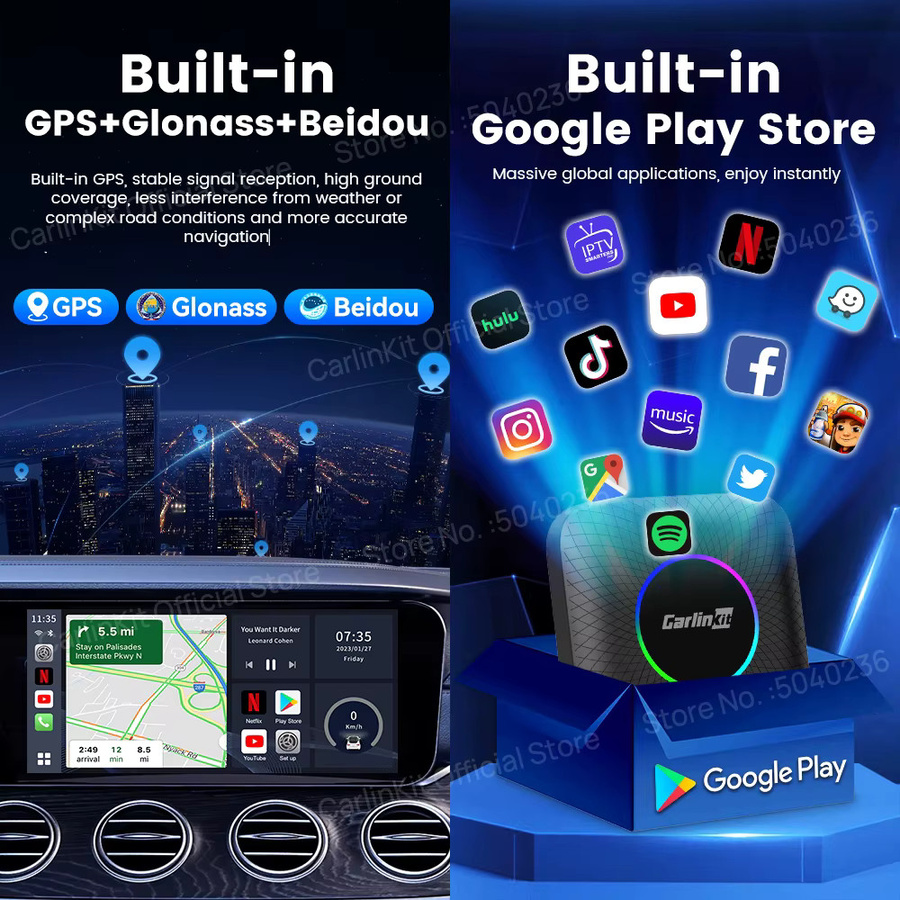CarlinKit 3 In 1 Android 13 TV Box mit Qualcomm 8-Core, 4G LTE, GPS und Netflix, Drahtloser CarPlay und Android Auto Adapter in Schwarz - Bild 4