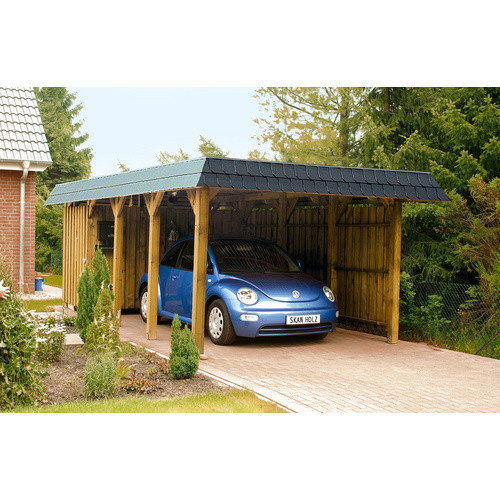Skan Holz Carport Spreewald Walmdach mit Blende in Schwarz, Breite: 396 cm, Tiefe: 893 cm - Bild 4