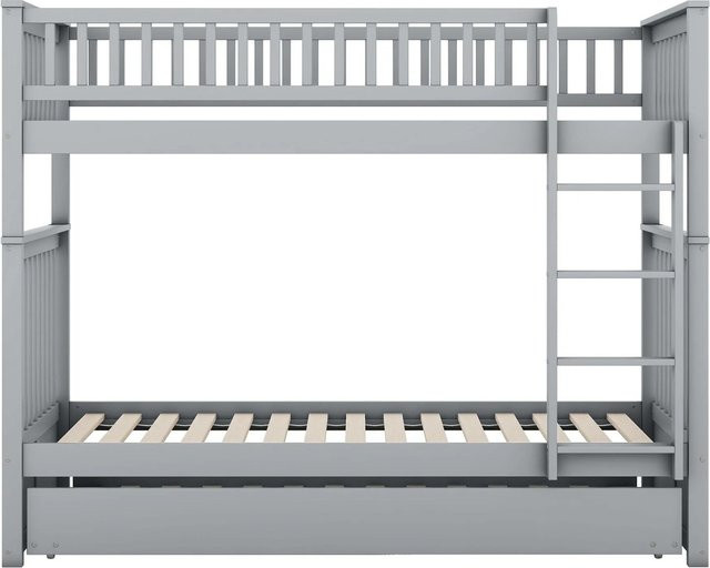 KOMHTOM Etagenbett für Kinder mit Ausziehbett und Treppe aus Kiefernholz und MDF in Grau - Bild 1