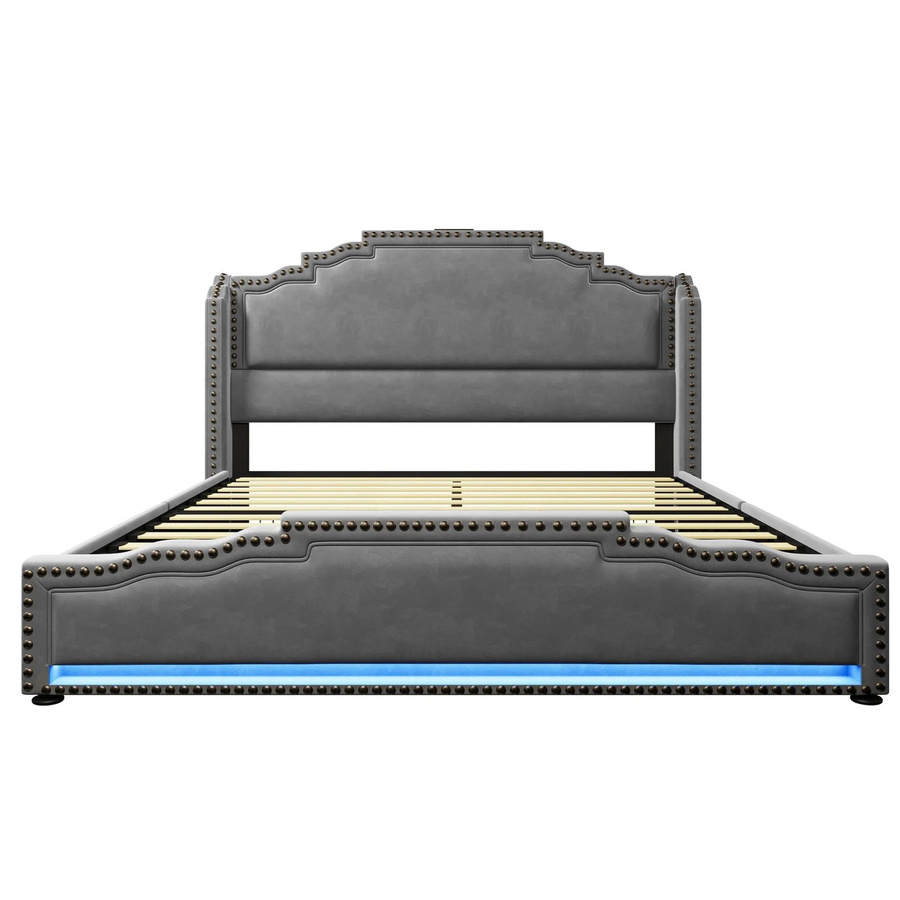 okwish Polsterbett Grau mit LED-Unterbettbeleuchtung, USB-Ladeanschluss und Schubladen, B/T/H: 140 x 200 x 149 cm - Bild 2