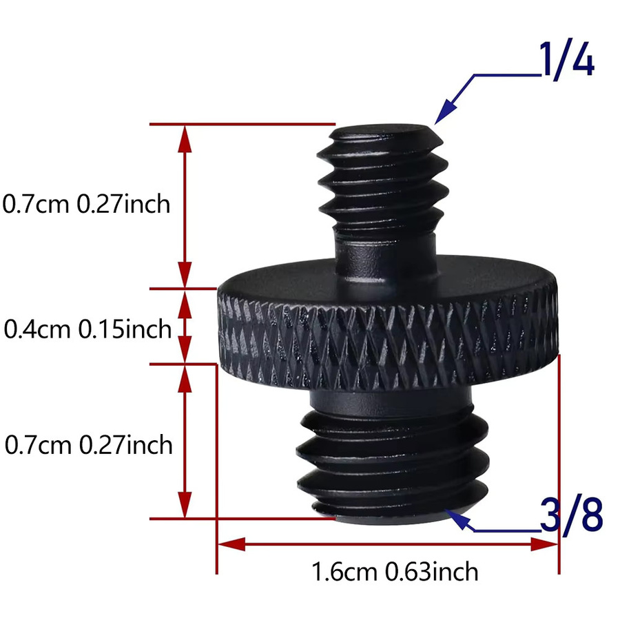 EXSKOF Stativschraubenadapter 3/8 Zoll Stecker auf 1/4 Zoll Außengewinde in Schwarz als Doppelkopfbolzen-Konverter für Kamerahalterungen, Licht und Einbeinstative - Bild 2
