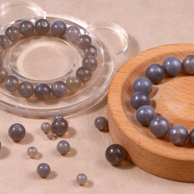 JHNBY Spacer Perlen, Grau Chalcedon, Runde Steine - Bild 1