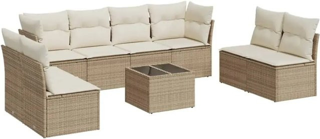 vidaXL 9-tlg Garten-Sofagarnitur aus Poly-Rattan in Beige mit Kissen und L-Form - Bild 1