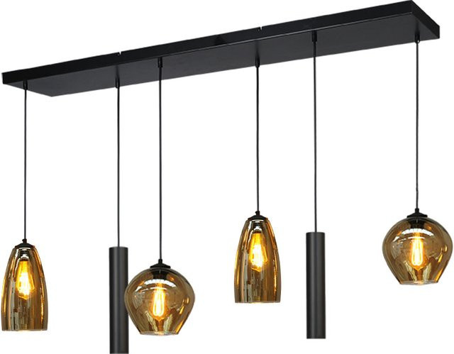 Masterlight Quinto 4/2 Pendelleuchte 6-flammig in Rauch Fumé mit Glas-Tropfen und Glas-Vasen in Schwarz und Transparent - Bild 1