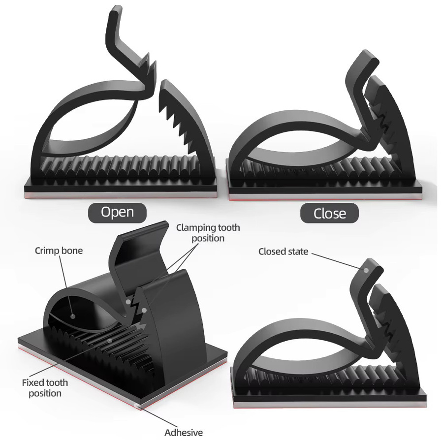 25 Stück Einstellbare Kabel Clips in Schwarz für Ethernet LAN Kabel zur Organisation an Schreibtisch, Wand oder im Auto - Bild 4