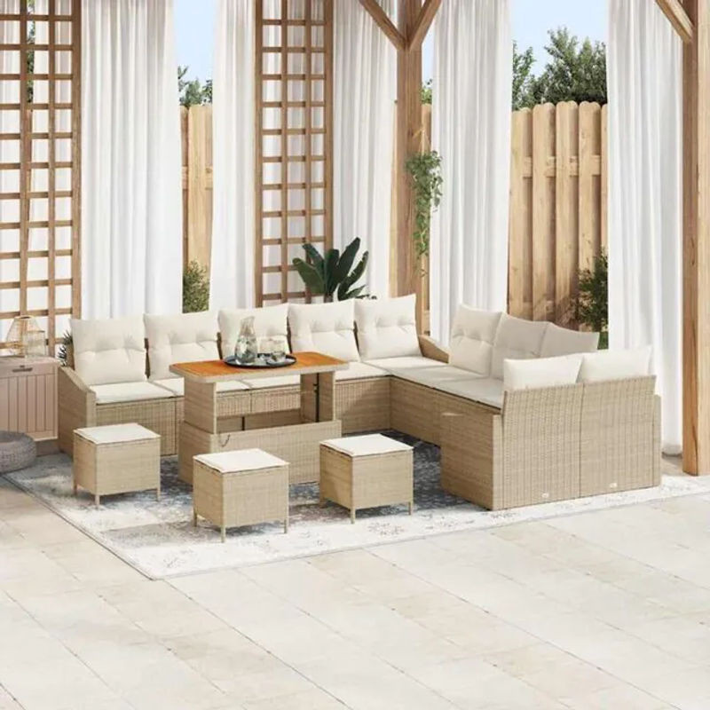 Vidaxl Polyrattan Garten-Sofa-Set aus 13 Teilen in Beige und Creme mit Hocker und Aufbewahrungsbox, Modernes Loungemöbel-Set, B/T/H: 100 x 100 x 71 cm - Bild 1