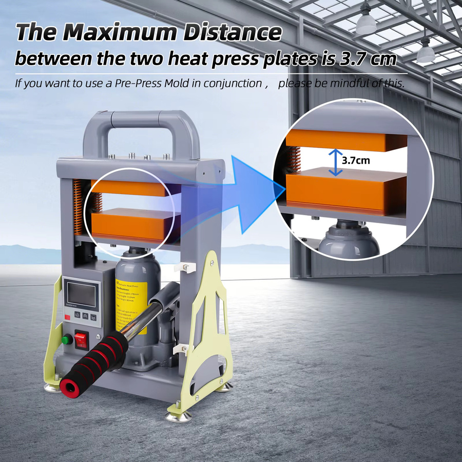 Manuelle hydraulische Heißpresse mit Doppelheizplatte 5 Tonnen und 600W für Rosin-Extraktion in Grau - Bild 2