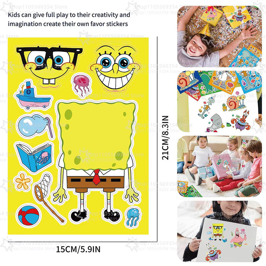Potdemiel SpongeBob Schwammkopf DIY Gesichtsaufkleber in Mehrfarbig für Kinder als Partyzubehör und Geburtstagsgeschenke - Bild 2