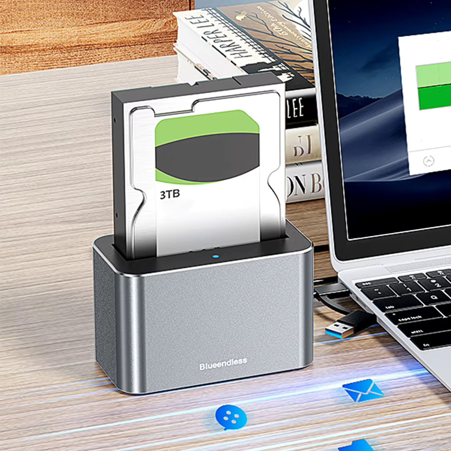 ALLOYSEED Festplatten-Dockingstation USB 3.0 zu SATA und SAS Adapter für 2,5 und 3,5 Zoll HDD SSD in Grau - Bild 3