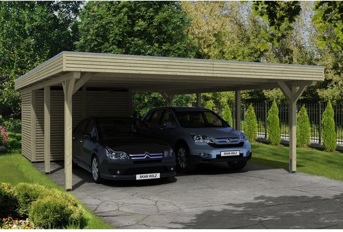 SKANHOLZ Flachdach-Doppelcarport Spessart aus Fichte in Beige mit Abstellraum, B/T: 611 x 846 cm, Höhe: 258 cm - Bild 1