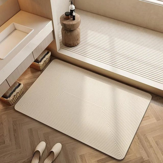 Wucifang Shoes Badvorleger aus Kieselgur, beige, rechteckig, schnelltrocknend und rutschfest, B/B: 60 x 90 cm - Bild 1