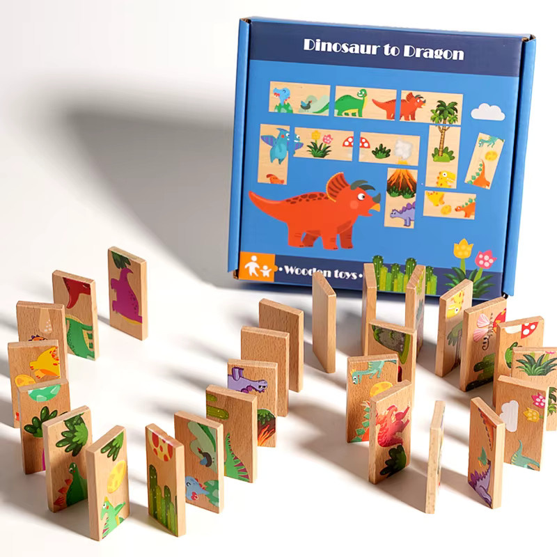 Tlewj Dinosaurier Domino, Holz, Memory Matching, Puzzle, Mehrfarbig - Bild 3