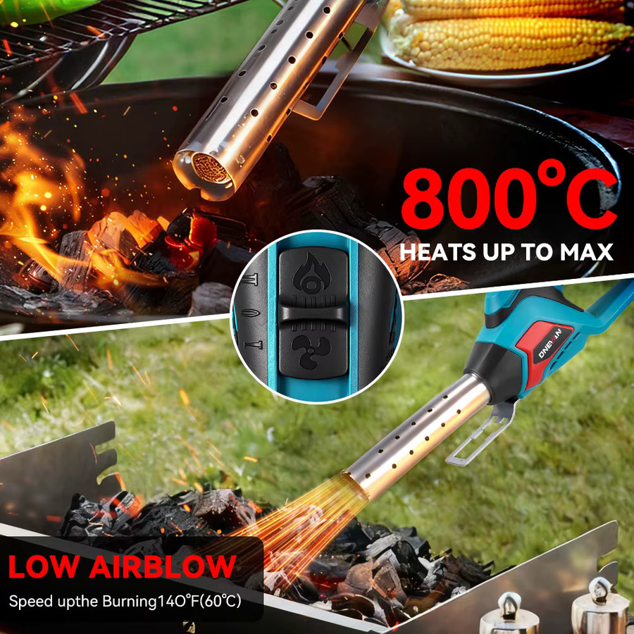 ONEVAN 3-in-1 Kabellose Heißluftpistole mit 800 °C, Elektrisches Heißluftgebläse und Zündvorrichtung in Blau, passend für Makita 18V Akku - Bild 5