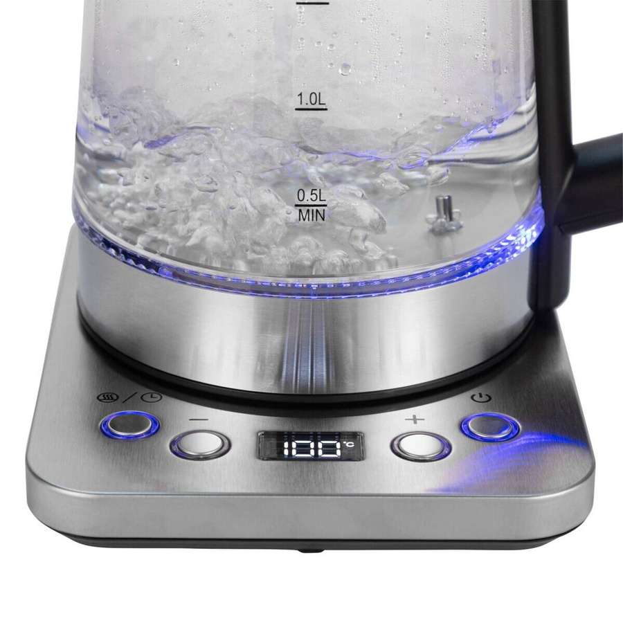 Pocoline Wasserkocher aus Edelstahl und Glas in Silber und Schwarz mit 1,7 l Volumen, B/H/T: 22,1 x 24,2 x 23,1 cm - Bild 2