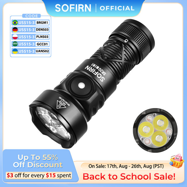 Sofirn SR20 MINI LED Taschenlampe mit 1200 lm, weißem und rotem Licht, IP68 wasserdicht, für Camping, Jagd und Notfälle - Bild 1