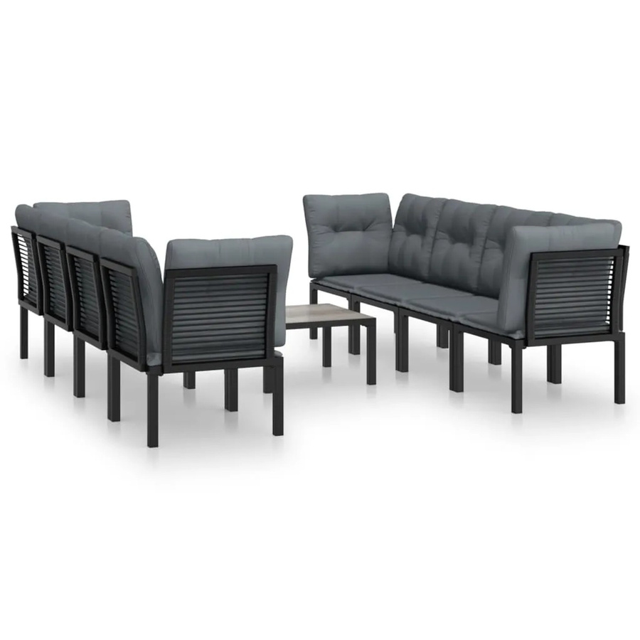 vidaXL 9-tlg Garten-Lounge-Set aus Poly-Rattan in Schwarz und Grau mit Polsterkissen und Couchtisch - Bild 2
