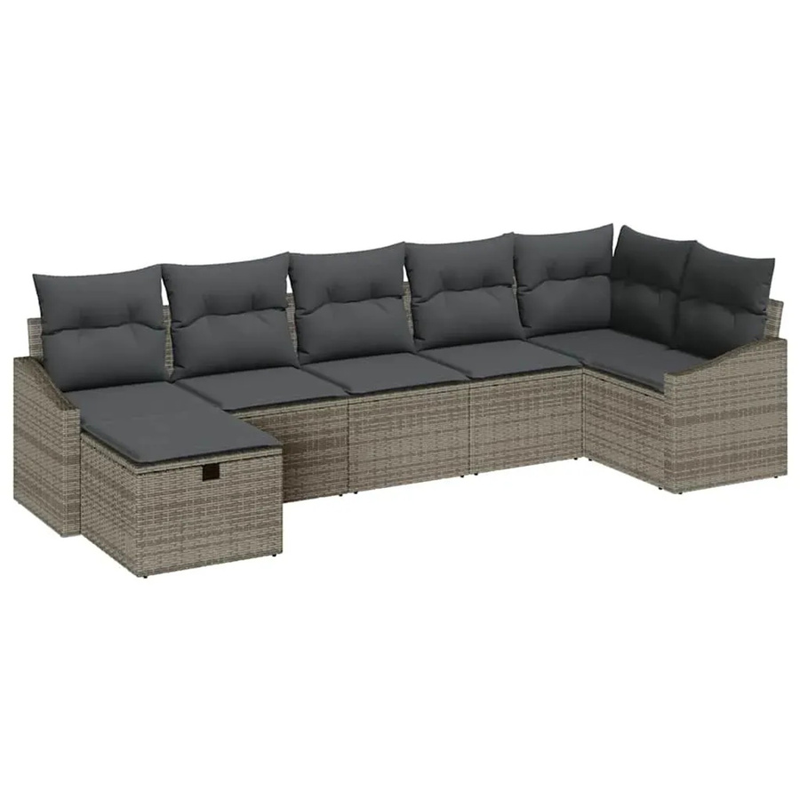 vidaXL Garten-Sofa-Set aus Poly-Rattan in Grau, 7-teiliges Lounge-Set mit Kissen für Garten, Terrasse und Balkon - Bild 2