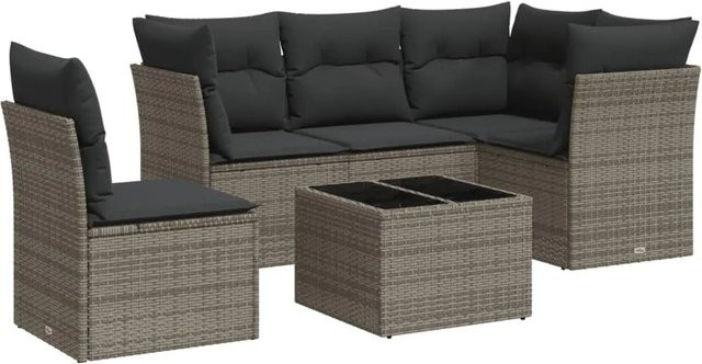 vidaXL 6-tlg Garten-Sofagarnitur aus Poly Rattan in Grau mit Tisch und Polsterkissen Modell 49 - Bild 1