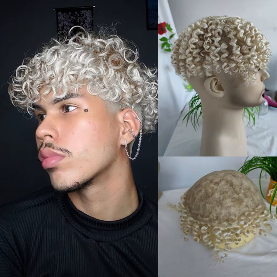 eseewigs Toupet für Herren, Lockiges Echthaar, Weiß, 10x8 Zoll - Bild 3