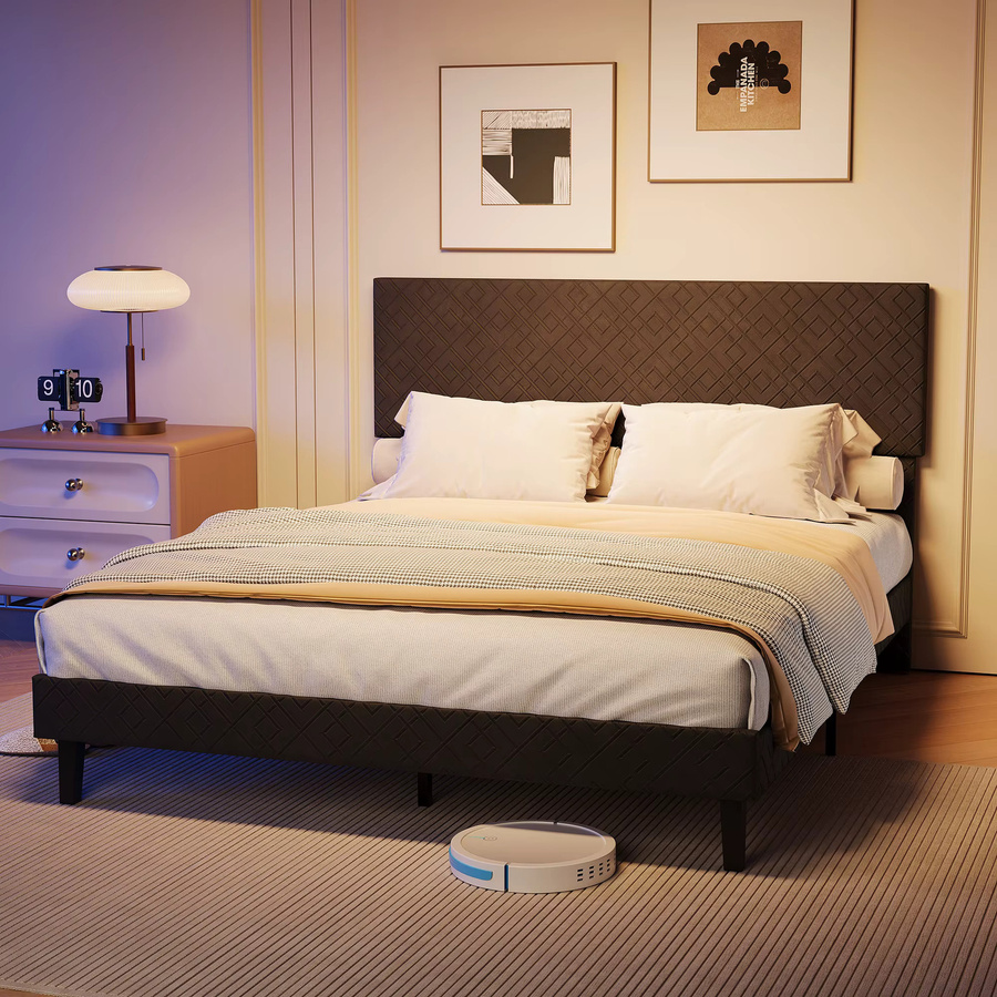 Comanlai Polsterbett Doppelbett mit Lattenrost aus Leinen, Grau, B/T/H: 140 x 200 cm - Bild 3