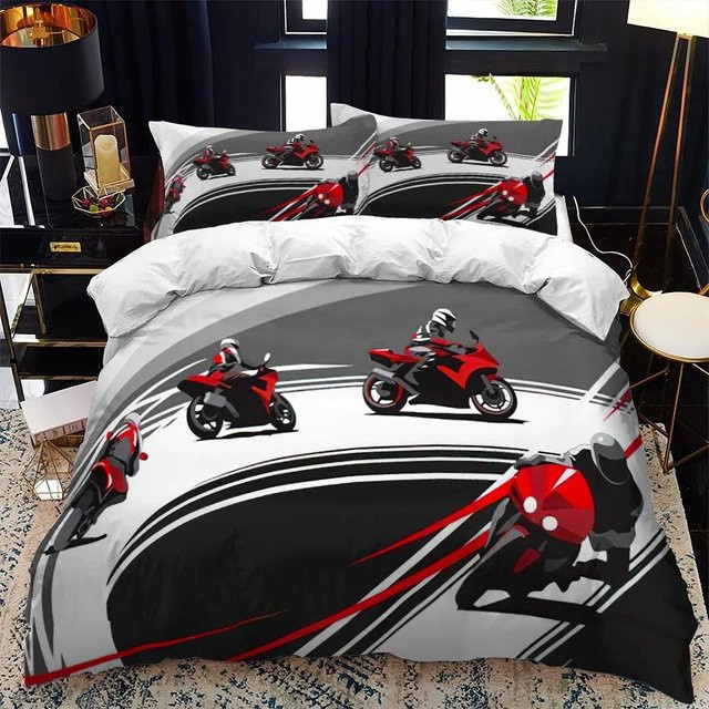 Flylo Motorrad Bettwäsche Set mit Motorrad Muster in Schwarz, 3-teilig, B/H: 200 x 230 cm - Bild 1